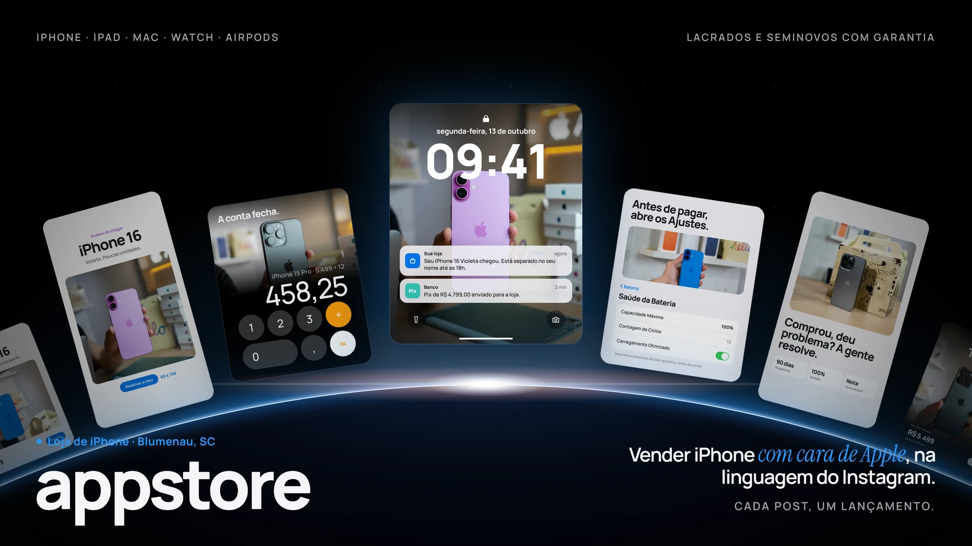 Case AppStore, loja de iPhone em Blumenau: posts com cara de Apple na linguagem do Instagram